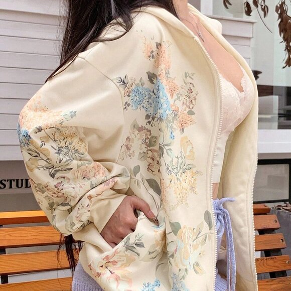 Pink Casual Women's Ditsy Floral Hoodie Sweatshirt - Picture 8 of 9